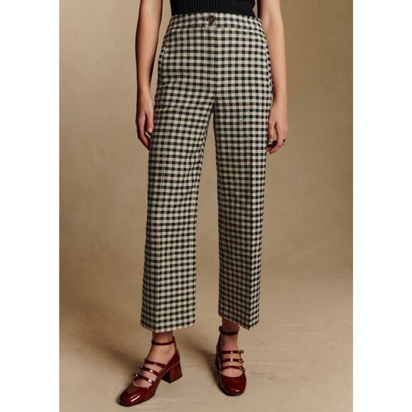 Sezane Pants - Sézane Martin High-Waist Crop Trousers - 2 Black/Ecru Gingham